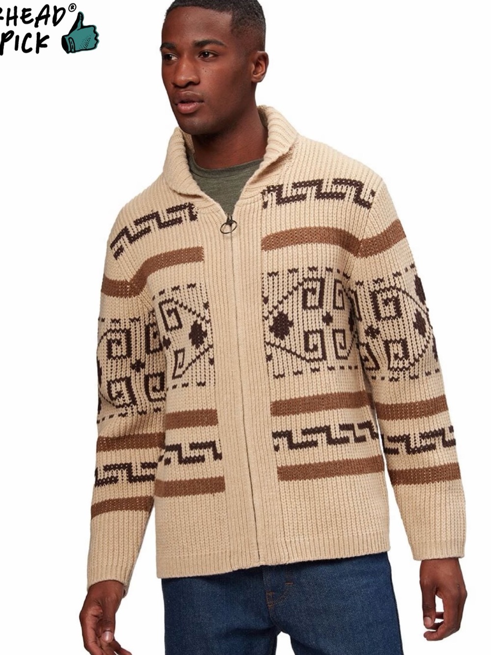 Pendleton Beige and Brown Geometric Zip-Up Sweater - Picture 3 of 3